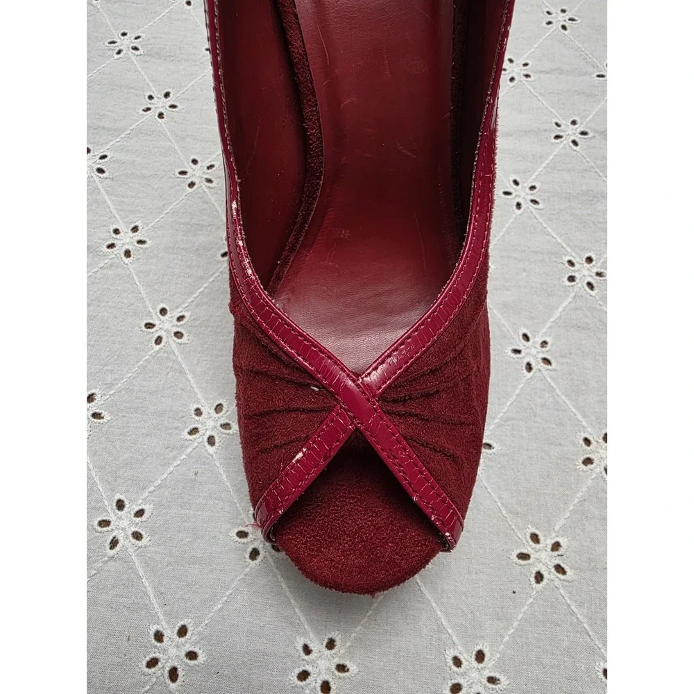 Max Rave Y2k Women's Red Peep Toe Platform Heels Leopard Print Block Size 7